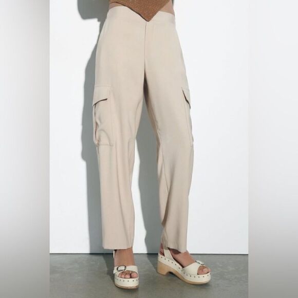 Zara Cargo Straight Pants New Light Camel - Picture 9 of 11